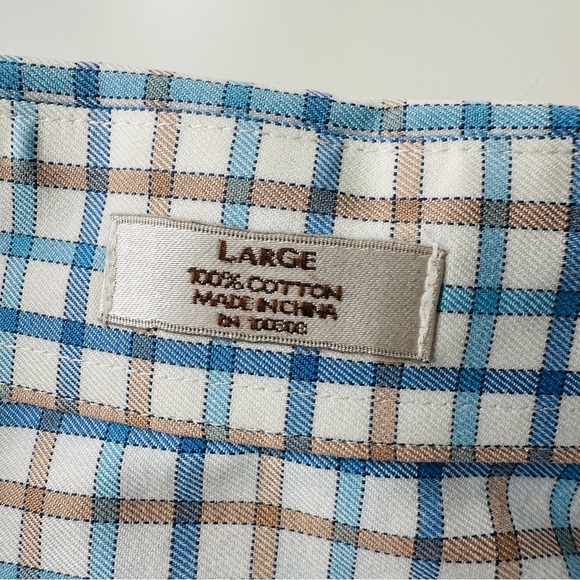 Peter Millar Mens Large Blue Brown Checkered Plaid Long Sleeve Button Down Shirt - Picture 7 of 9